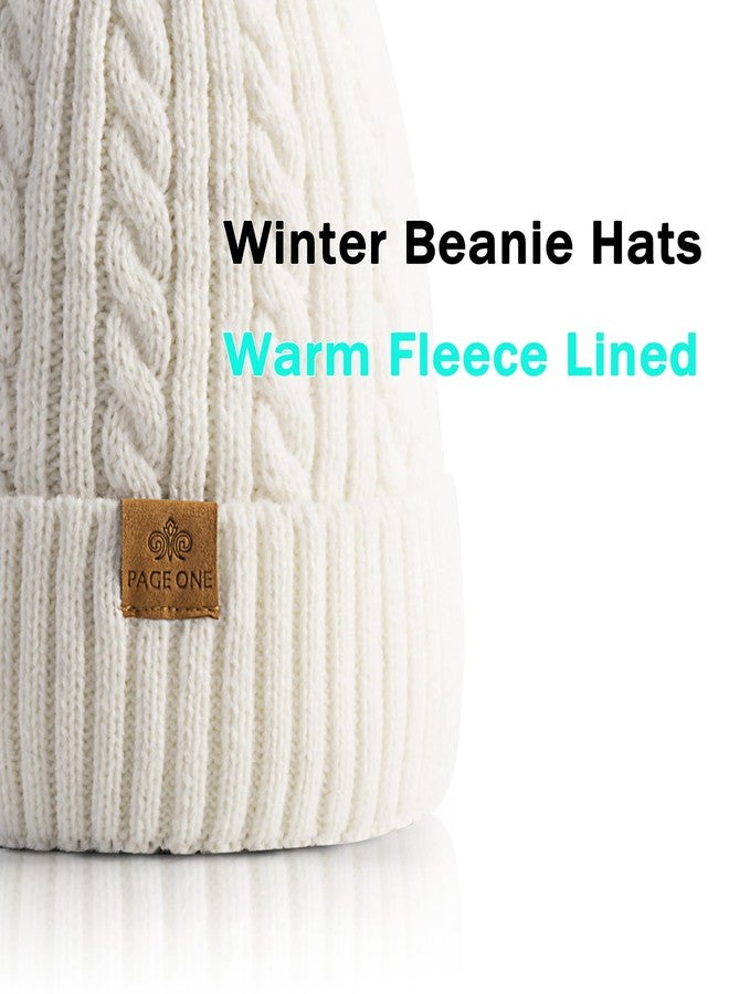 PAGE ONE Women Winter Pom Pom Beanie Hats Warm Fleece Lined,Chunky Trendy Cute Chenille Knit Twist Cap - Image 2
